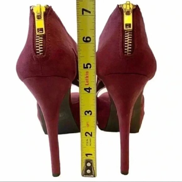 JustFab Faux Suede Peep Toe Platform High Heels Burgundy Bordeaux Size 7.5 - Picture 12 of 16